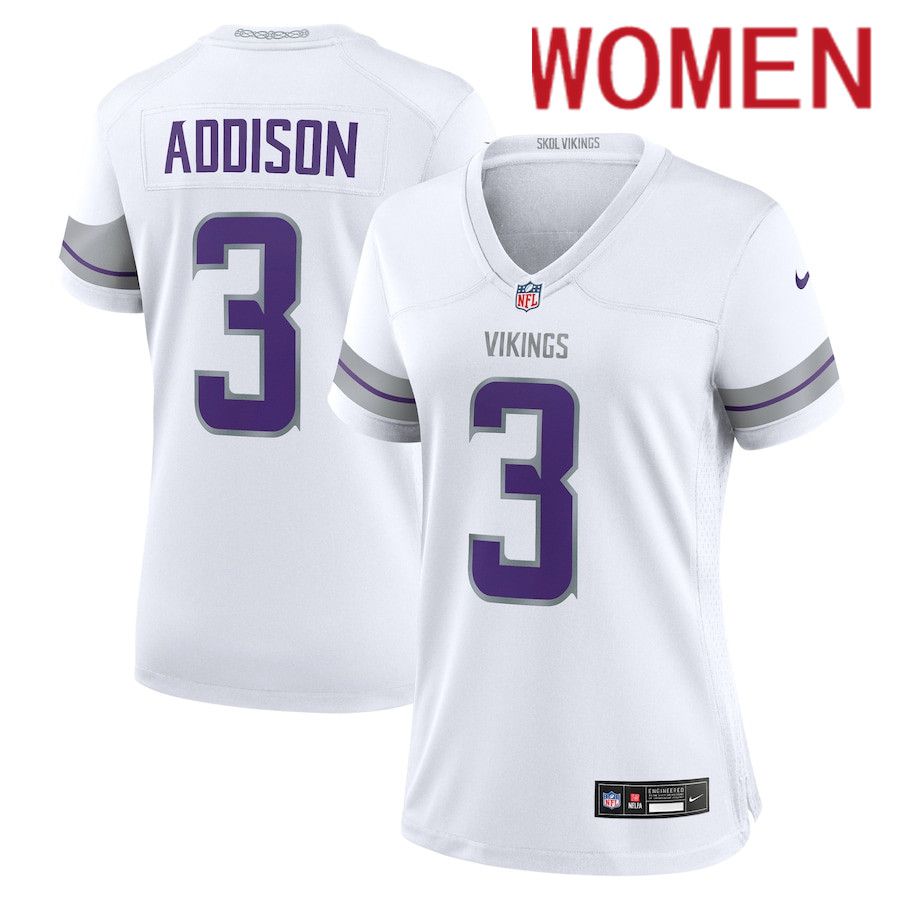 Women Minnesota Vikings #3 Jordan Addison Nike White Alternate Game Player NFL Jersey